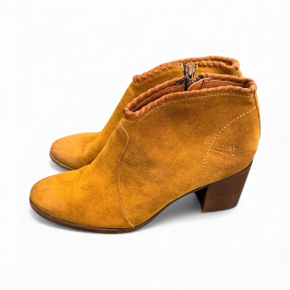 Frye Nora Whipstitch Suede Brown Heeled Bootie Size 8.5 B